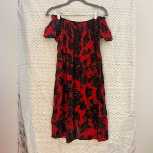Zara Red Floral Off-Shoulder Dress size Medium